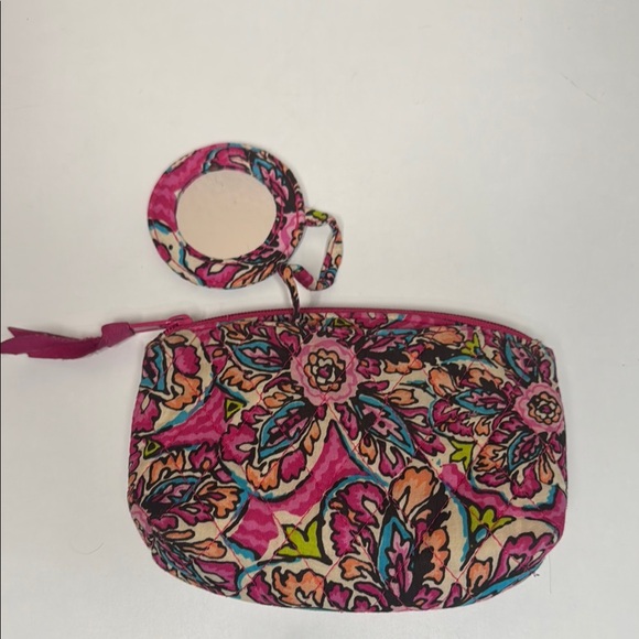 Vibrant Pink Floral Women's cosmetic w/mirror Bag - Picture 1 of 8